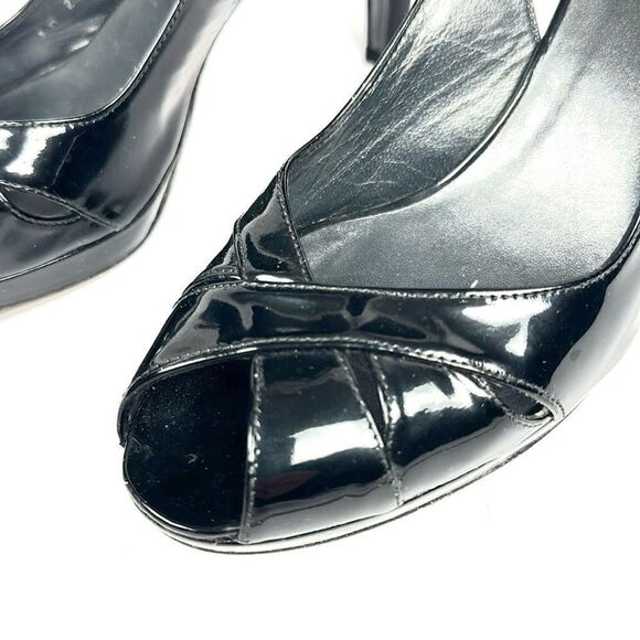 Stuart Weitzman Patent Leather Black Platform Pumps Slingback Peep Toe US 8,5 - Picture 5 of 16